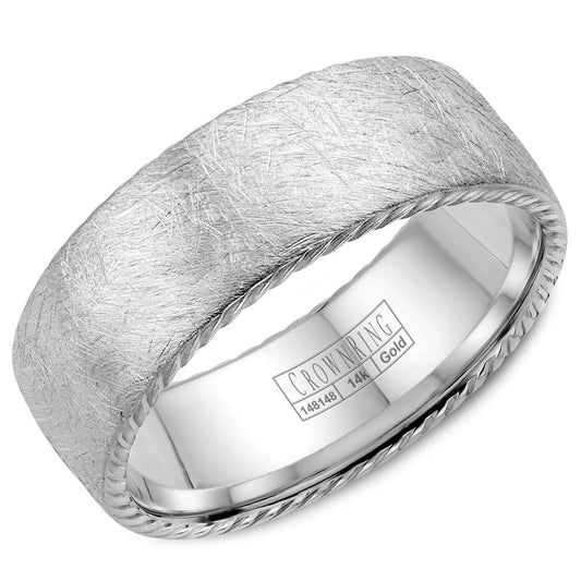 CrownRing 8MM Wedding Band with Textured Finish & Rope Detailing WB-006R8W