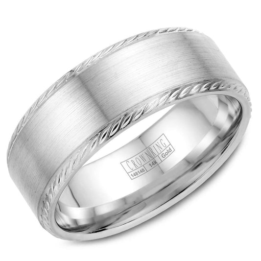 CrownRing 8MM Wedding Band with Brushed Center & Rope Detailing WB-011R8W