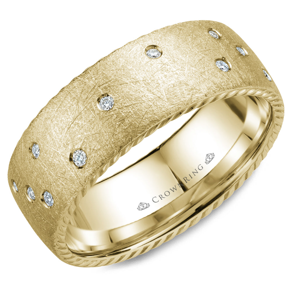 CrownRing 8MM 21 Round Diamond Textured Wedding Band with Rope Detailing WB-020RD8W