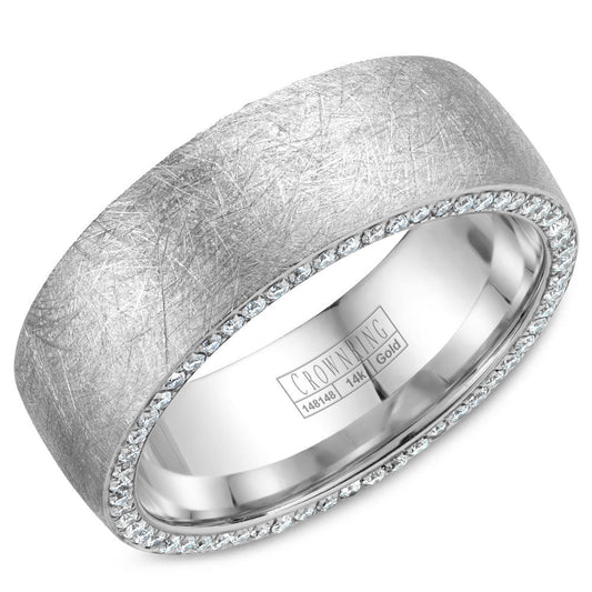 CrownRing 8MM Eternity Edge Set Diamond Wedding Band with Diamond Brushed Finish WB-022D8W