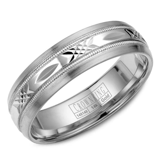 CrownRing 6MM Wedding Band with Pattern Center and Milgrain Detailing WB-7002