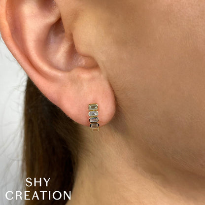 0.59CT 14K Y/G DIAMOND BAGUETTE BEZEL HUGGIE EARRING