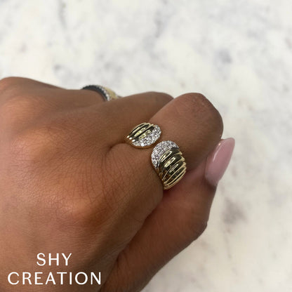 0.26CT 14K Y/G DIAMOND RIBBED RING