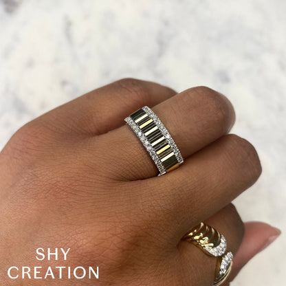 0.26CT 14K Y/G DIAMOND RIBBED RING SZ 6