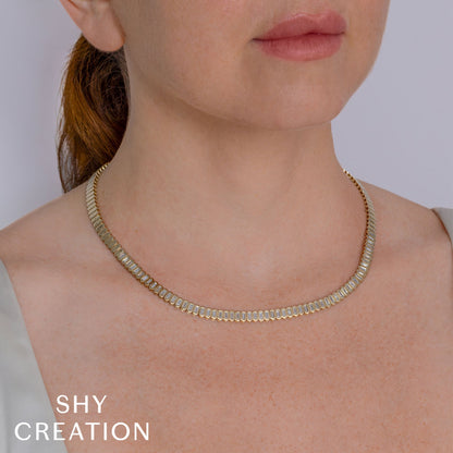 3.01CT 14K Y/G DIAMOND BAGUETTE BEZEL TENNIS NECKLACE