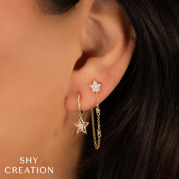 14K Yellow Gold Diamond Star Chain Earring