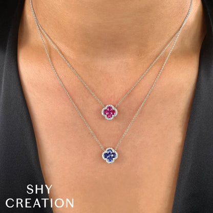 0.16CT DIAMOND & 0.89CT RUBY 14K W/G CLOVER NECKLACE