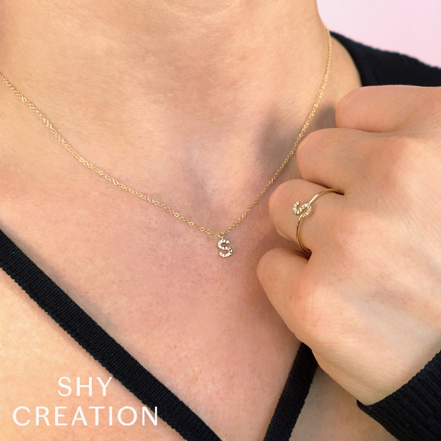 14K Yellow Gold Initial A Diamond Ring