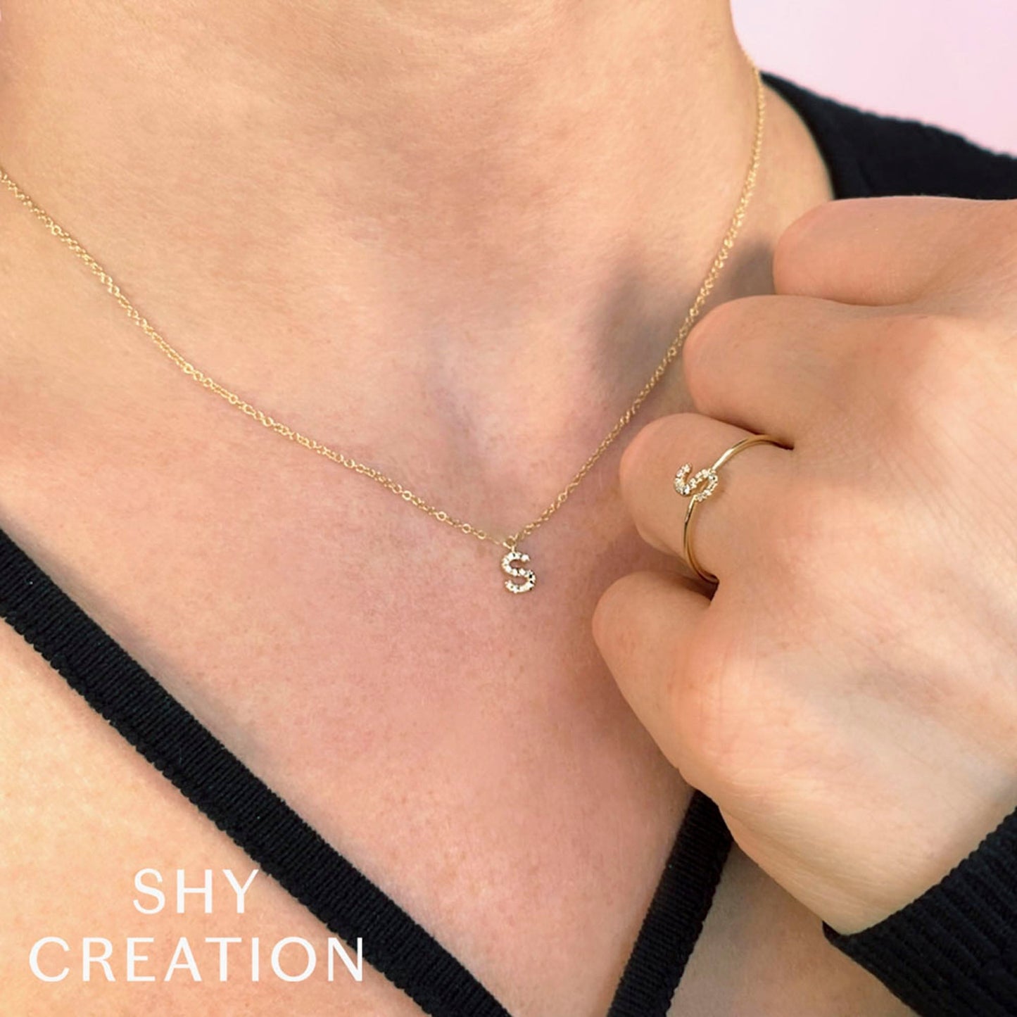 0.04CT 14K Y/G DIAMOND NECKLACE - INITIAL E