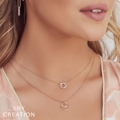 0.07CT 14K R/G DIAMOND LOVE KNOT CIRCLE NECKLACE