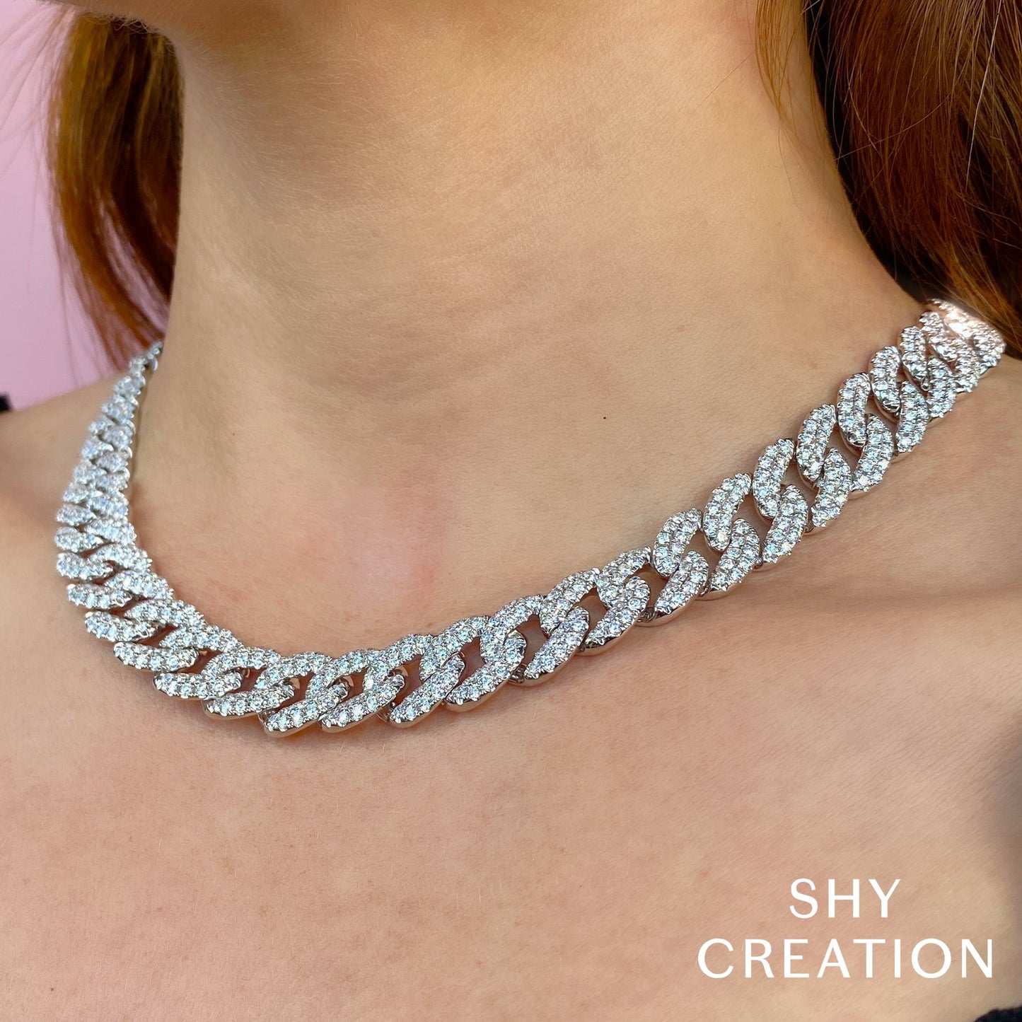 21.46CT 14K W/G DIAMOND PAVE LINK NECKLACE