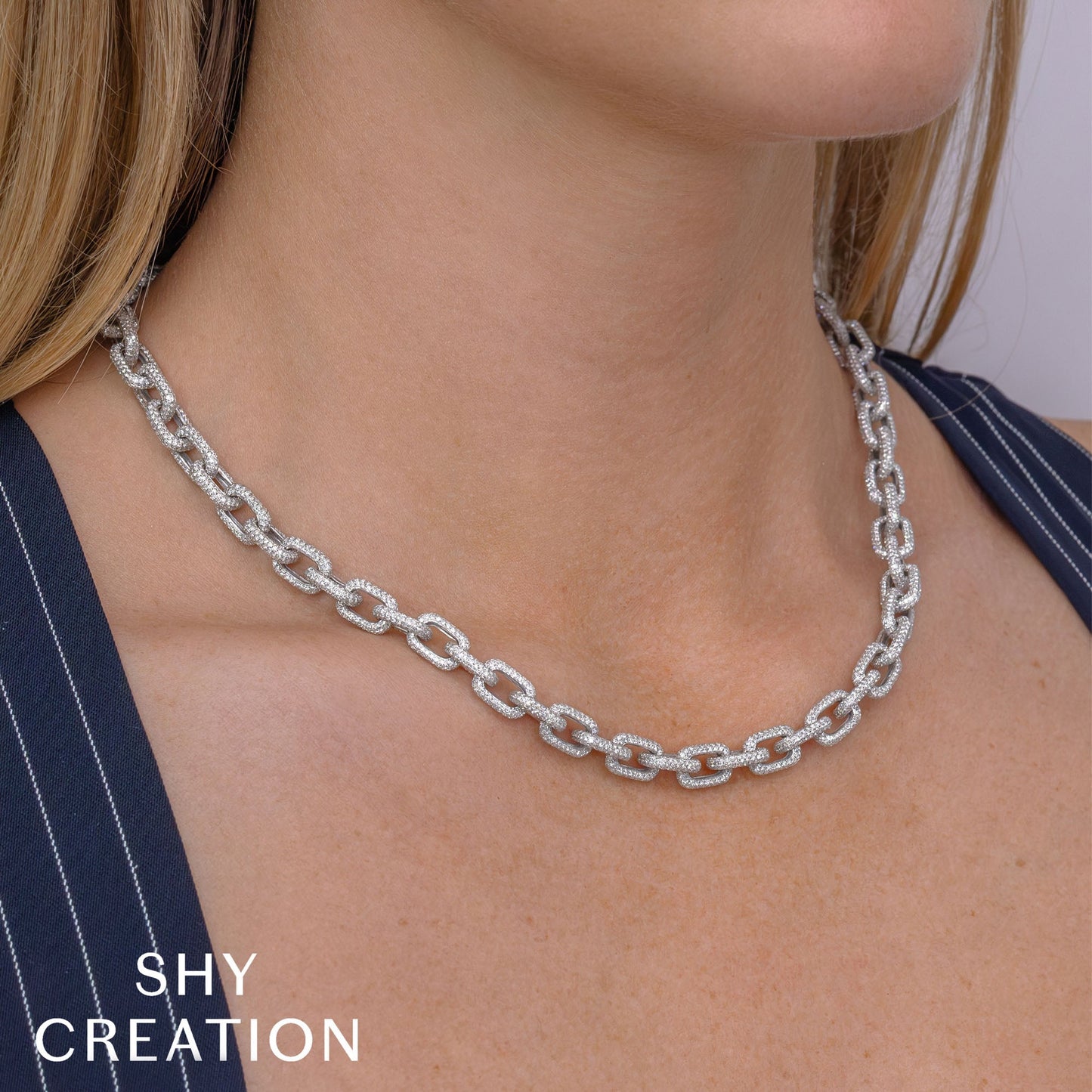 17.25CT 14K W/G DIAMOND PAVE LINK NECKLACE