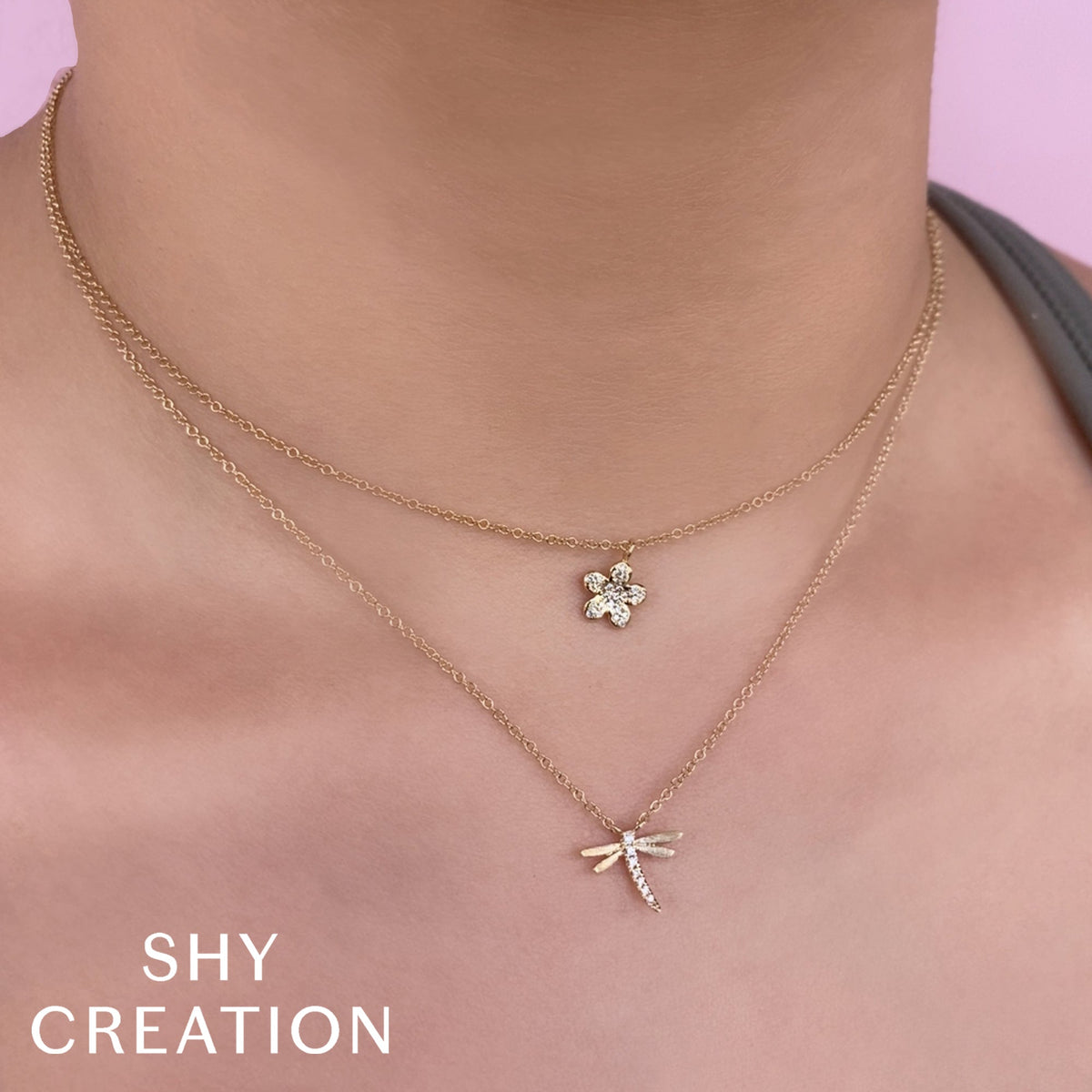 0.03CT 14K W/G DIAMOND DRAGONFLY MATTE NECKLACE