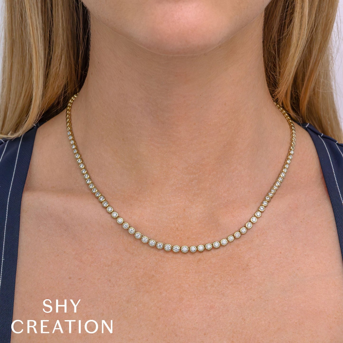 3.53CT 14K Y/G DIAMOND BEZEL TENNIS NECKLACE