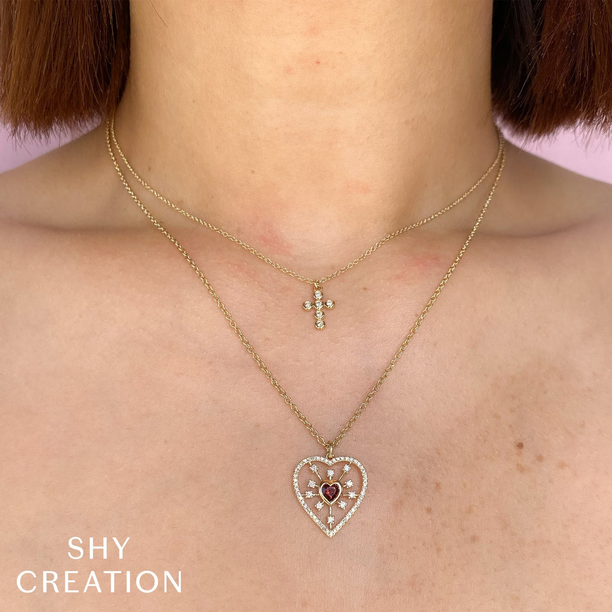 0.08CT 14K Y/G DIAMOND BEZEL CROSS NECKLACE