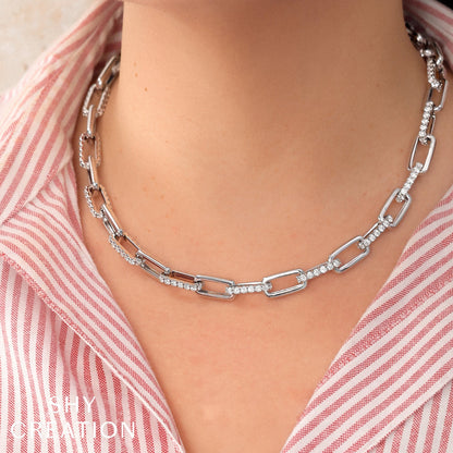 13.01CT 14K Y/G DIAMOND PAVE PAPER CLIP LINK NECKLACE