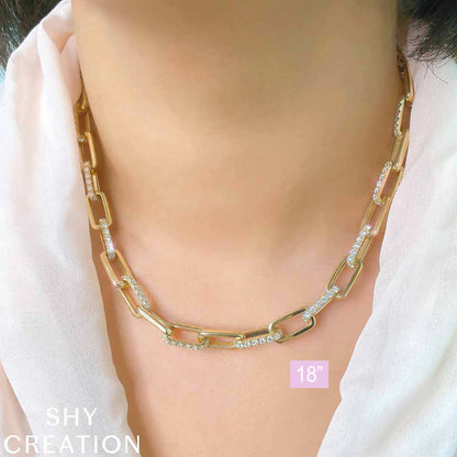 13.01CT 14K Y/G DIAMOND PAVE PAPER CLIP LINK NECKLACE