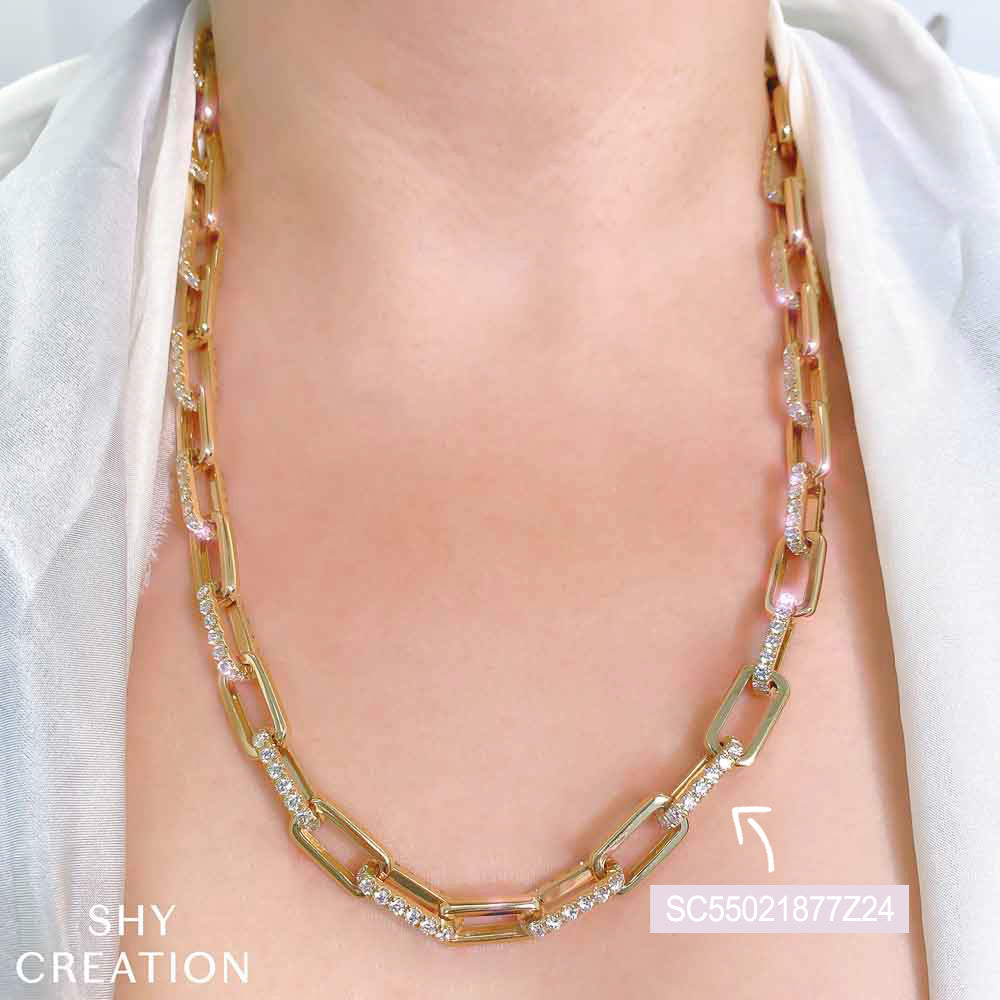 13.01CT 14K W/G DIAMOND PAVE PAPER CLIP LINK NECKLACE