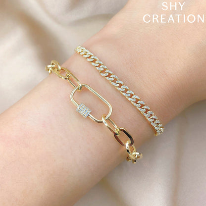 0.23CT 14K Y/G DIAMOND PAPER CLIP LINK BRACELET
