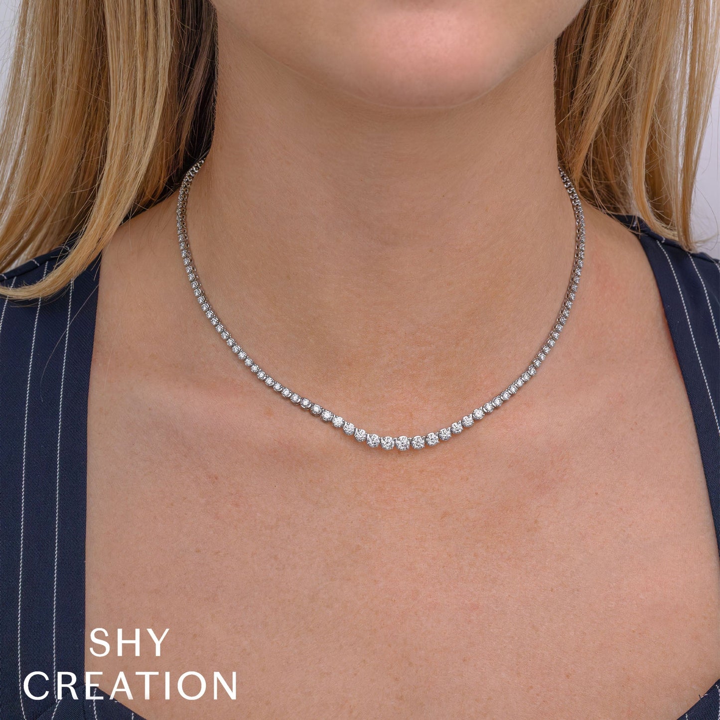 4.73CT 14K W/G DIAMOND CROWN SETTING TENNIS NECKLACE