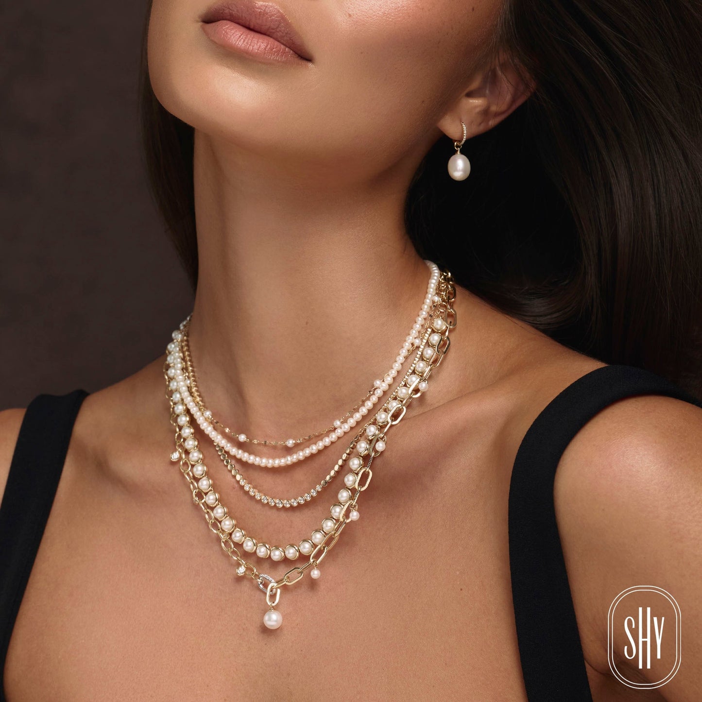 14K Y/G CULTURED PEARL BEZEL TENNIS NECKLACE
