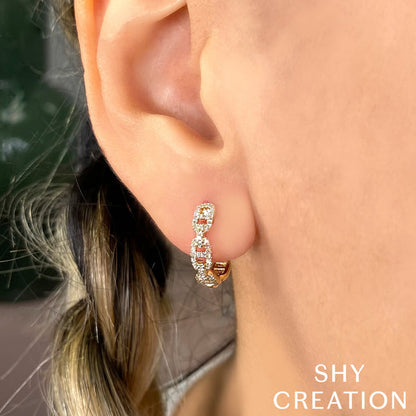 14K Yellow Gold Diamond Link Hoop Earrings