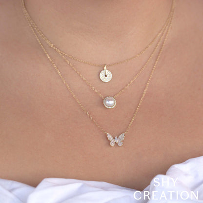 0.08CT 14K Y/G DIAMOND & CULTURED PEARL NECKLACE