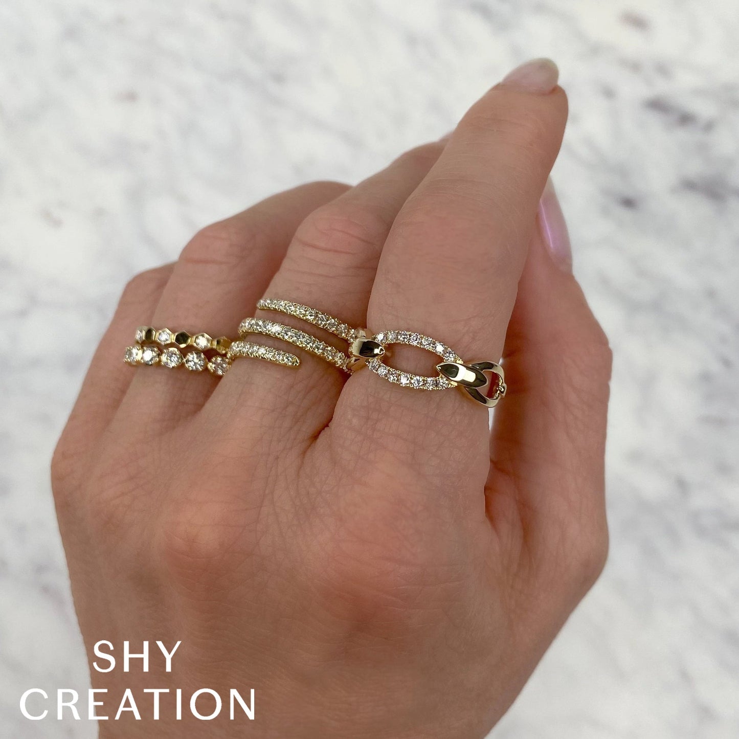 14K Yellow Gold Diamond Large Link Ring