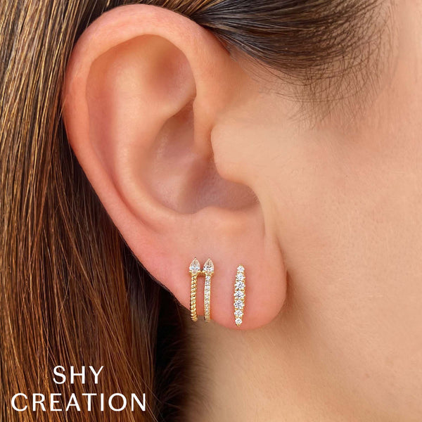 14K White Gold Diamond Bar Stud Earrings