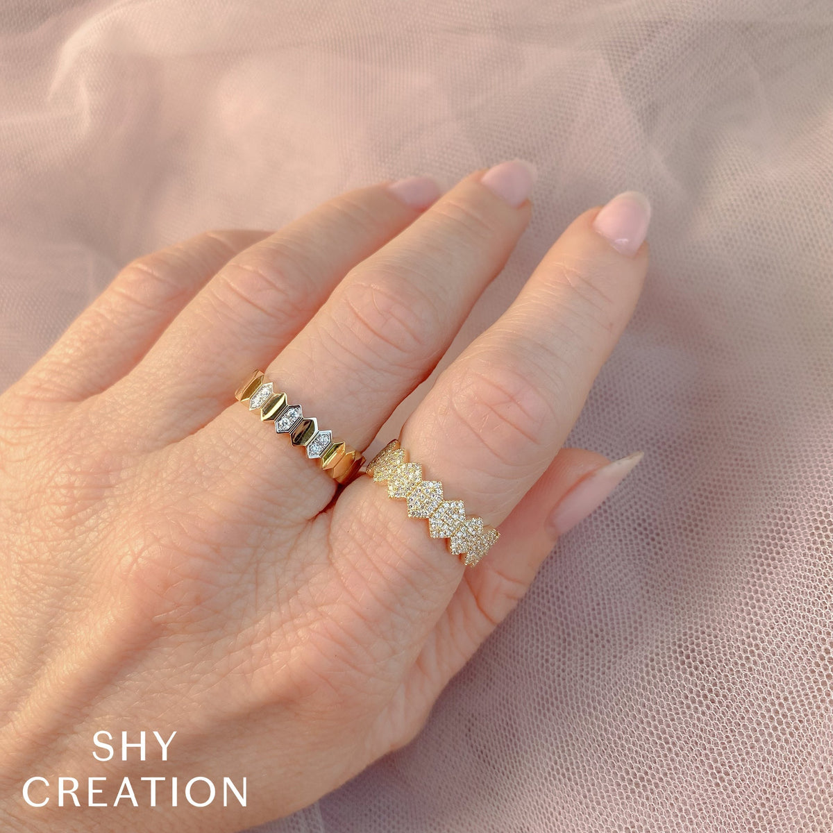 0.35CT 14K W/G DIAMOND PAVE HEXAGON RING