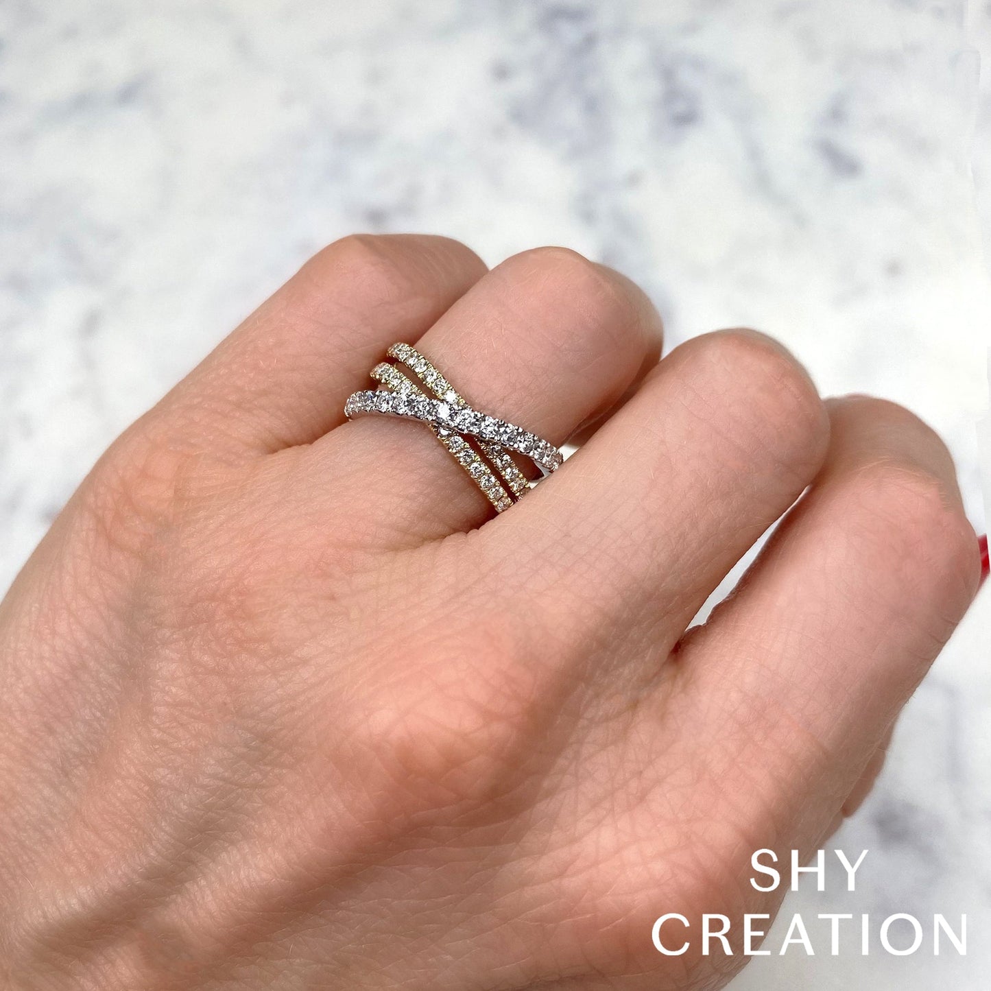 14K White Gold Diamond Crossover Ring