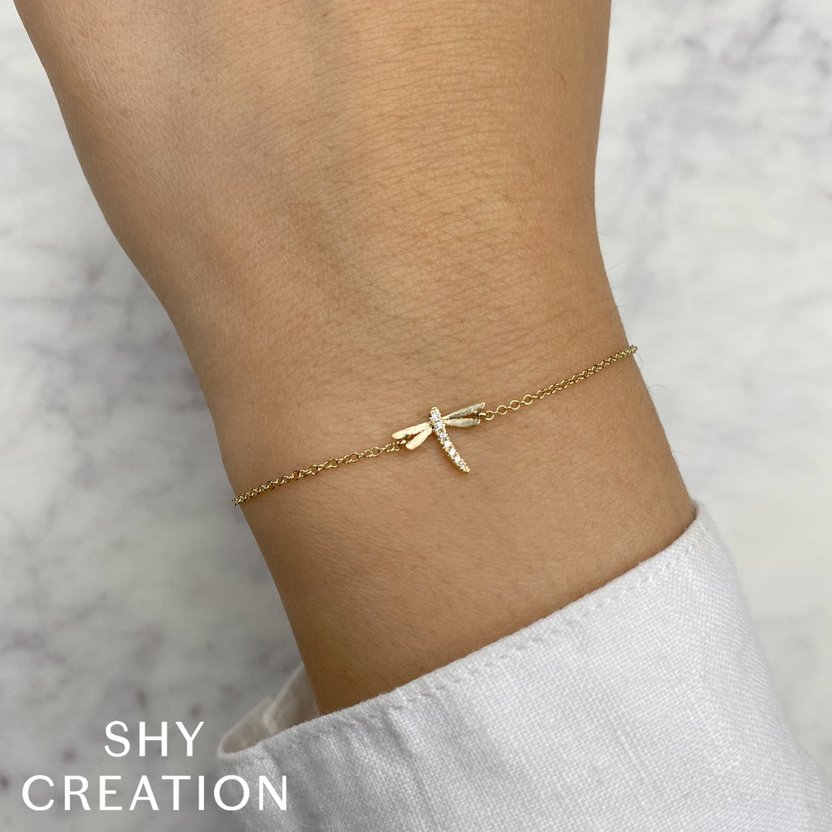 0.03CT 14K Y/G DIAMOND DRAGONFLY MATTE BRACELET