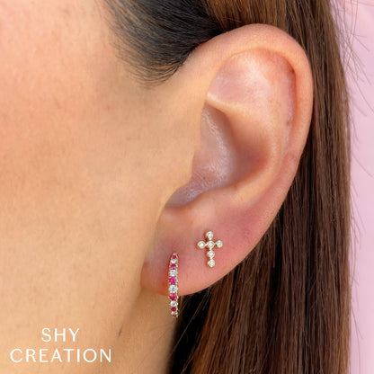 0.07CT 14K Y/G DIAMOND BEZEL CROSS STUD EARRING