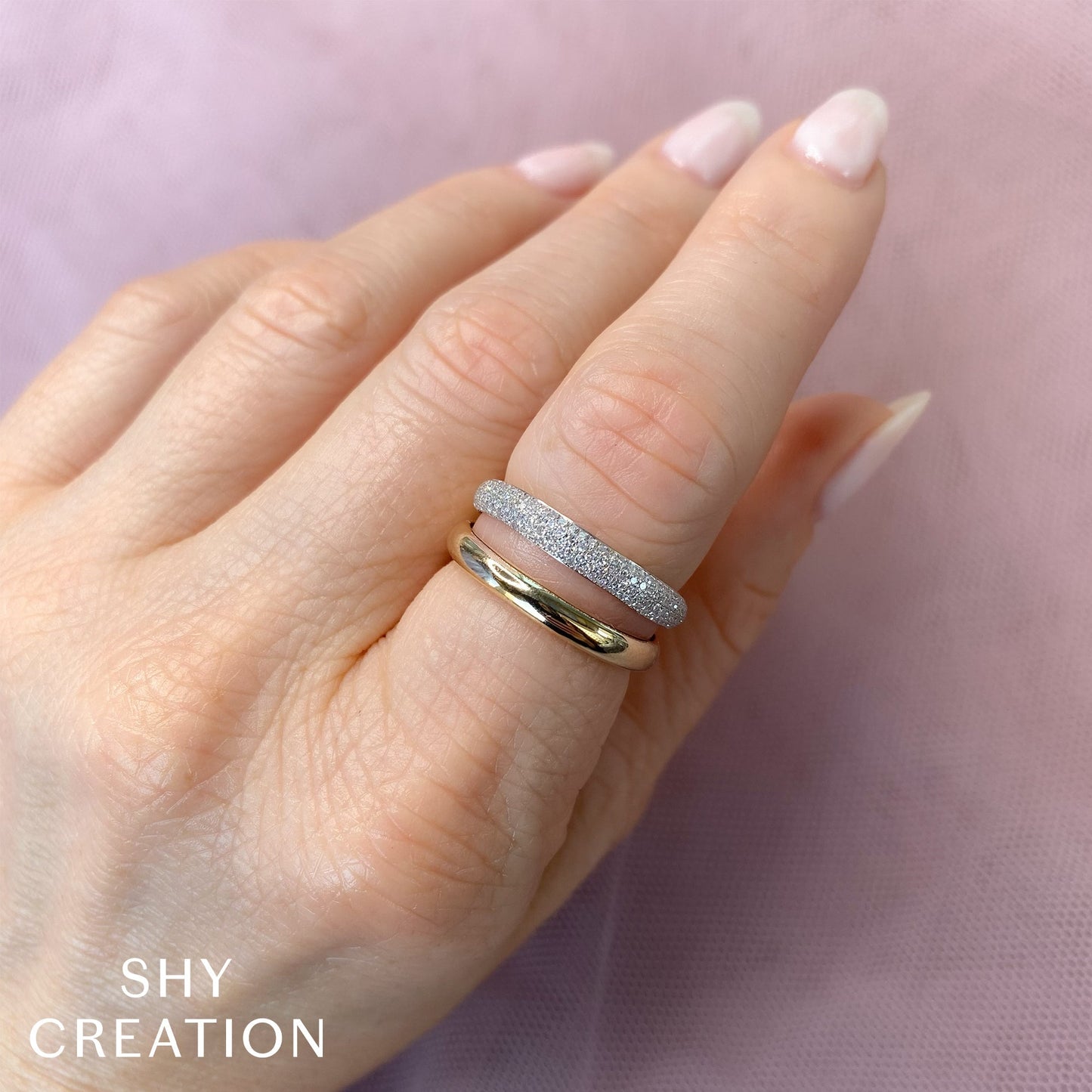 14K Yellow Gold Diamond Pave Double Band Ring