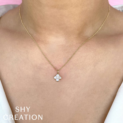 0.02CT DIAMOND & 0.33CT MOTHER OF PEARL 14K Y/G CLOVER NECKLACE
