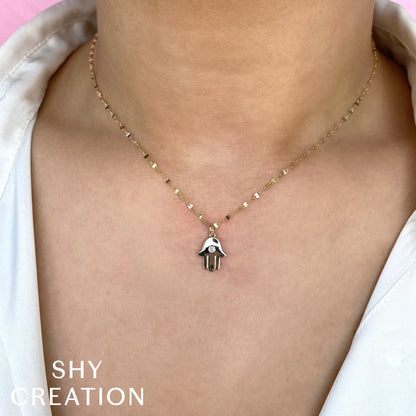 0.03CT 14K Y/G DIAMOND HAMSA SPARKLE CHAIN NECKLACE