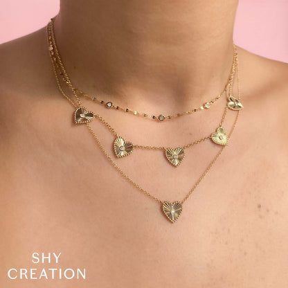 0.09CT 14K Y/G DIAMOND BEZEL RIBBED HEART NECKLACE