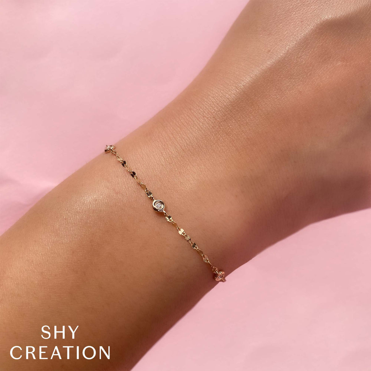 0.10CT 14K W/G 7" DIAMONDS BY THE YARD SPARKLE CHAIN BRACELET