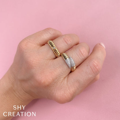 0.22CT 14K Y/G DIAMOND PAVE RIBBED RING
