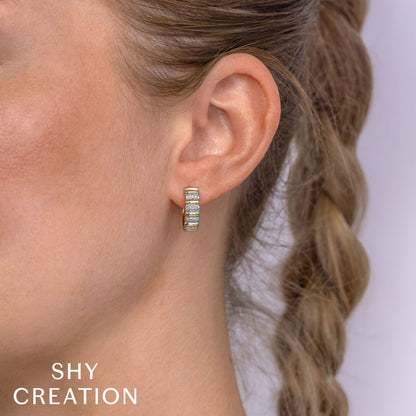 0.17CT 14K Y/G DIAMOND RIBBED HOOP EARRING