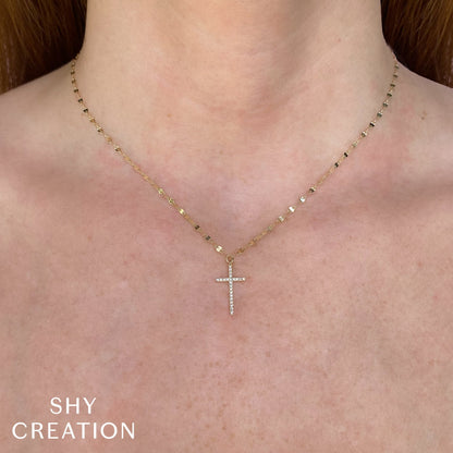 0.06CT 14K Y/G DIAMOND CROSS SPARKLE CHAIN NECKLACE