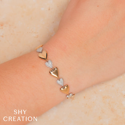 0.78CT 14K2T Y/W DIAMOND PAVE HEART BRACELET