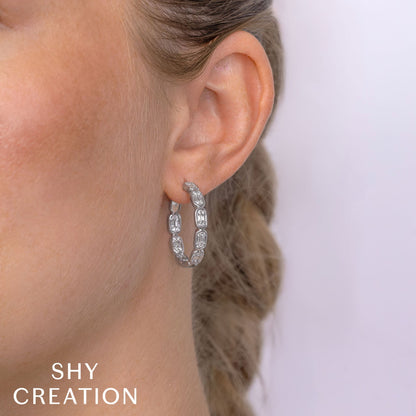 0.90CT 14K W/G DIAMOND BAGUETTE HOOP EARRING