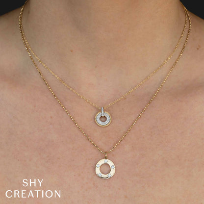 0.24CT 14K Y/G DIAMOND CIRCLE FACETED BALL CHAIN NECKLACE