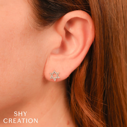 0.16CT 14K Y/G DIAMOND STAR OF DAVID STUD EARRING