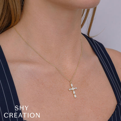 0.30CT 14K W/G DIAMOND BAGUETTE CROSS NECKLACE