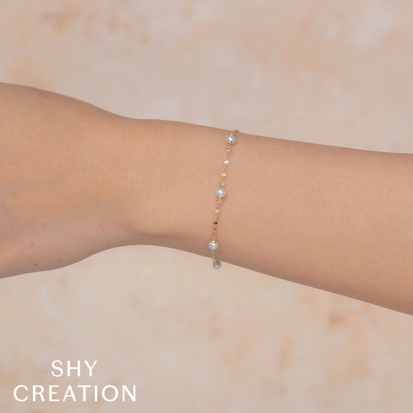 14K Y/G CULTURED PEARL SPARKLE CHAIN BRACELET