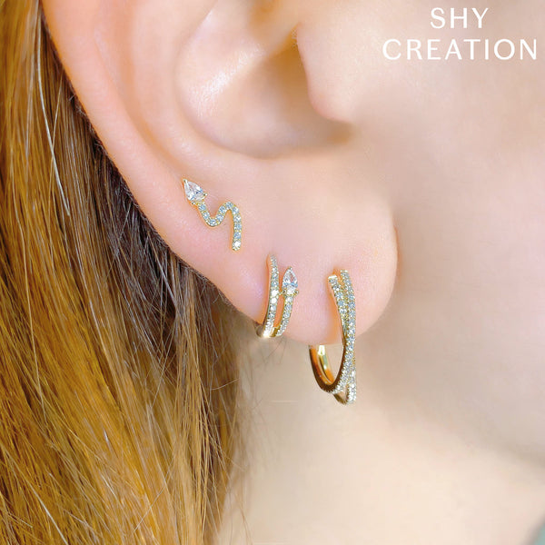 14K Yellow Gold Diamond Double Row Hoop Earrings