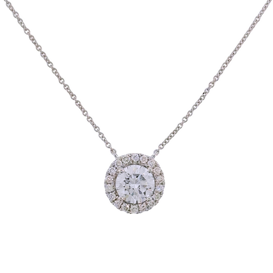 14K White Gold Lab Grown Diamond Halo Necklace