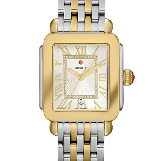 Michele Deco Madison Mid Two-Tone 18K Gold Diamond Dial Watch - MWW06G000013